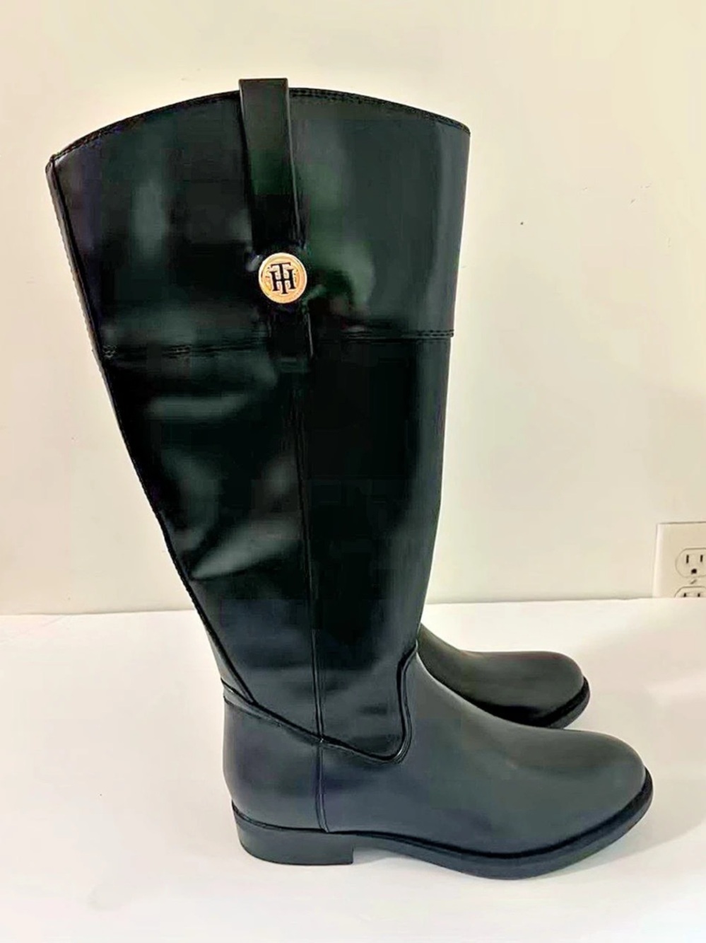 Tommy Hilfiger Shano Wide Calf Riding Boots Black Size 5.5M NWB